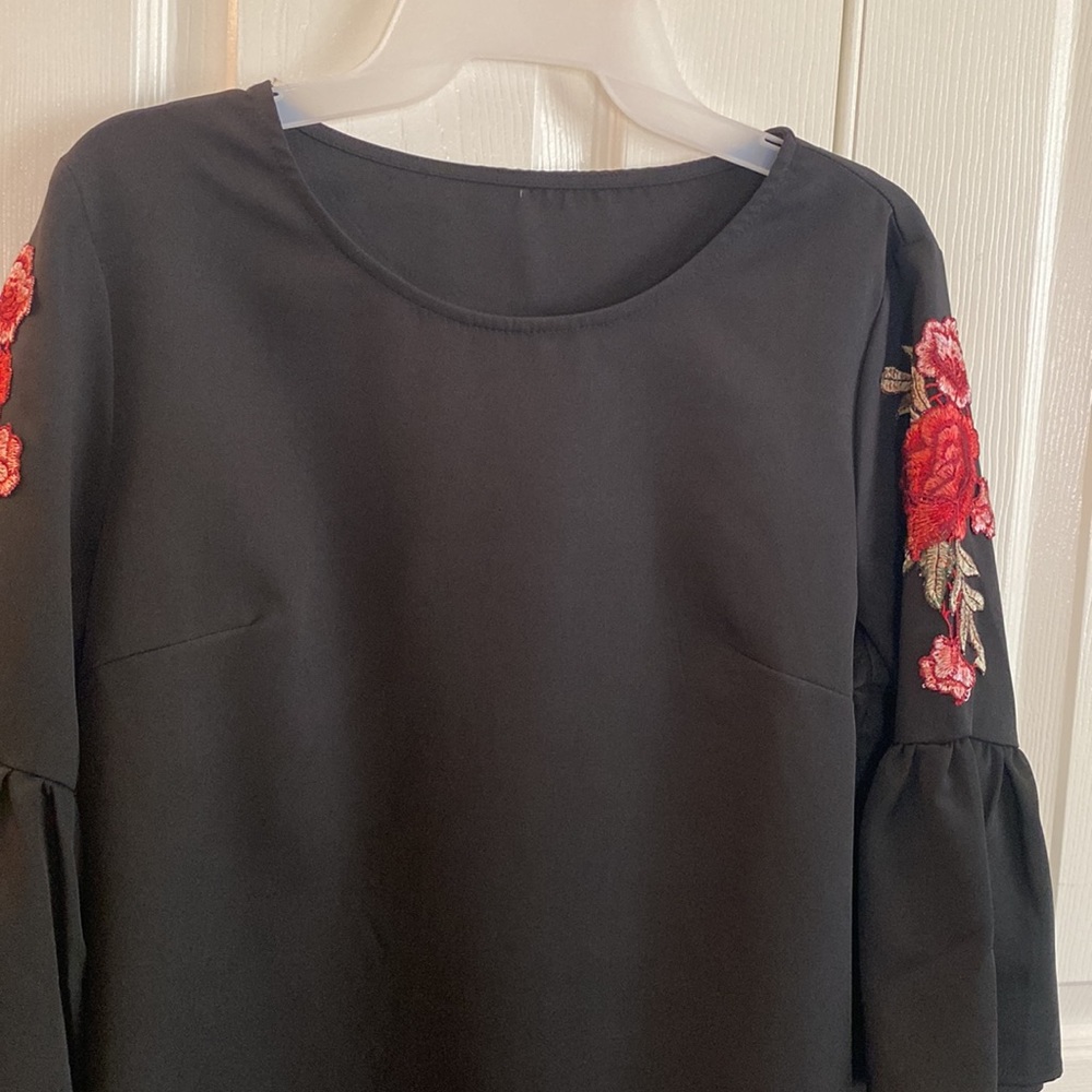 Black Top with Rose Appliqué - Picture 3 of 5